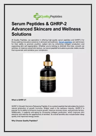 Serum Peptides & GHRP-2 Advanced Skincare and Wellness Solutions