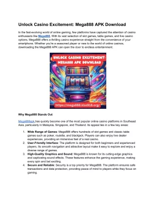 Unlock Casino Excitement_ Mega888 APK Download