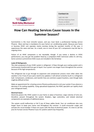 How Can Heating Services Cause Issues In the Summer Season
