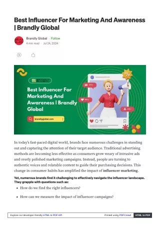 Best Influencer For Marketing And Awareness  Brandly Global