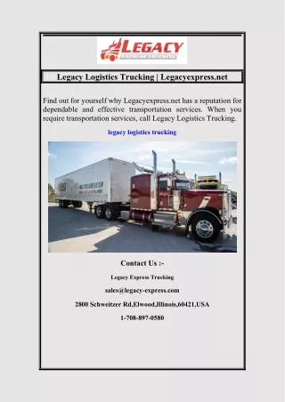 Legacy Logistics Trucking | Legacyexpress.net