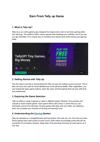 Earn From Tally up Game