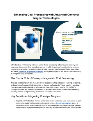 Enhancing Coal Processing with Advanced Conveyor Magnet Technologies