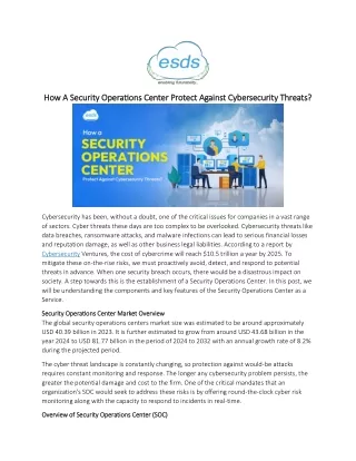 How A Security Operations Center Protect Against Cybersecurity Threats