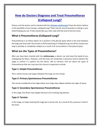 How do Doctors Diagnose and Treat Pneumothorax (Collapsed Lung )