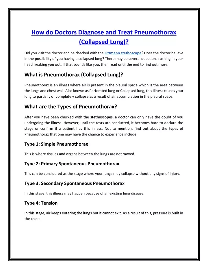 how do doctors diagnose and treat pneumothorax