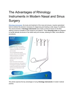 The Advantages of Rhinology Instruments in Modern Nasal and Sinus Surgery