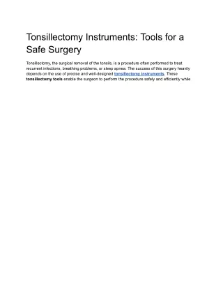 Tonsillectomy Instruments: Tools for a Safe Surgery