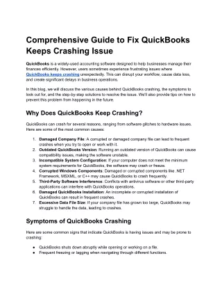 Comprehensive Guide to Fix QuickBooks Keeps Crashing Issue