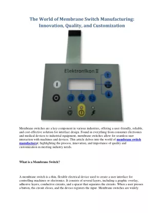 The World of Membrane Switch Manufacturing