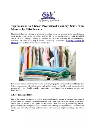 Top Reasons to Choose Professional Laundry Services in Mumbai by EliteCleaners