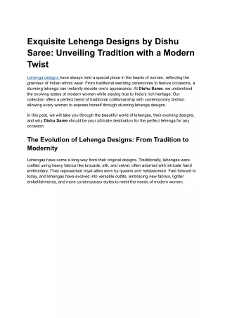 Exquisite Lehenga Designs by Dishu Saree: Unveiling Tradition with a Modern Twis
