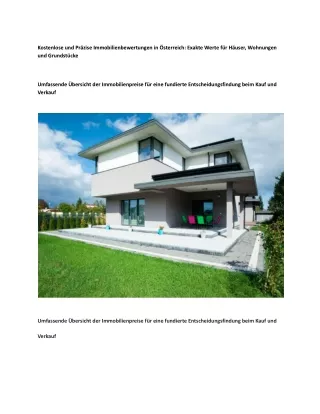 Kostenlose und Präzise Immobilienbewertungen in Österreich: Exakte Werte für Häu