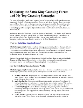 Exploring the Satta King Guessing Forum Strategies