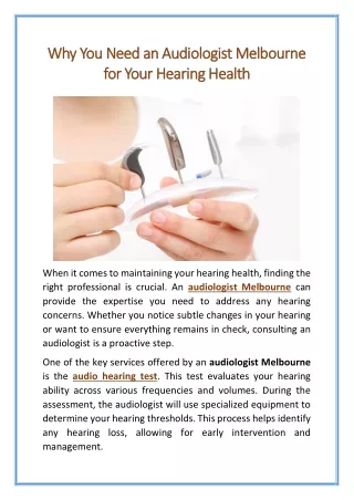 Why You Need an Audiologist Melbourne for Your Hearing Health