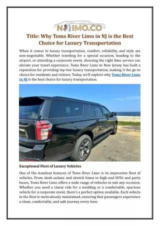 Why Toms River Limo in NJ is the Best Choice for Luxury Transportation