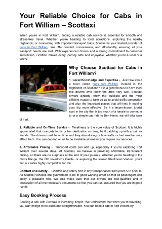 Your Reliable Choice for Cabs in Fort William – Scottaxi