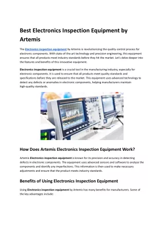 Best Electronics Inspection Equipment by Artemis