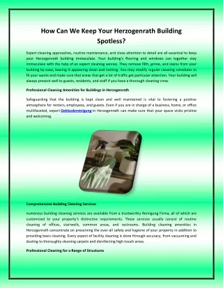 How Can We Keep Your Herzogenrath Building Spotless