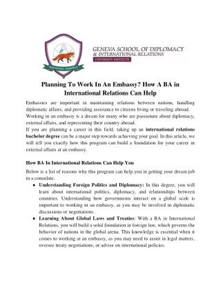 Planning To Work In An Embassy How A BA in International Relations Can Help