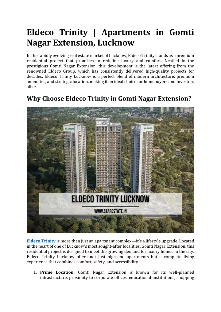 eldeco trinity apartments in gomti nagar