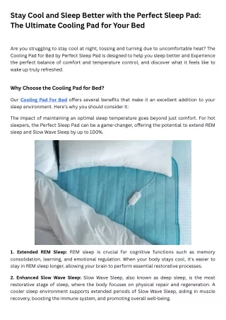 Stay Cool and Sleep Better with the Perfect Sleep Pad The Ultimate Cooling Pad for Your Bed