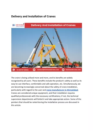 Delivery And Installation of Cranes