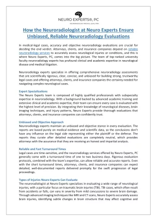 How the Neuroradiologist at Neuro Experts Ensure Unbiased, Reliable Neuroradiology Evaluations