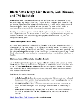 Black Satta King - Live Results, Gali Disawar, and 786 Badshah