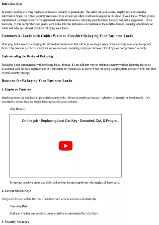 Commercial Locksmith Guide: When to Consider Rekeying Your Business Locks