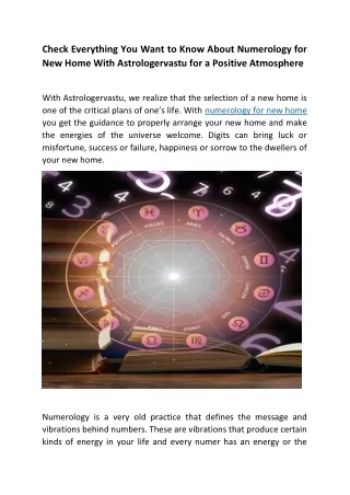 Check Everything You Want to Know About Numerology for New Home With Astrologervastu for a Positive Atmosphere