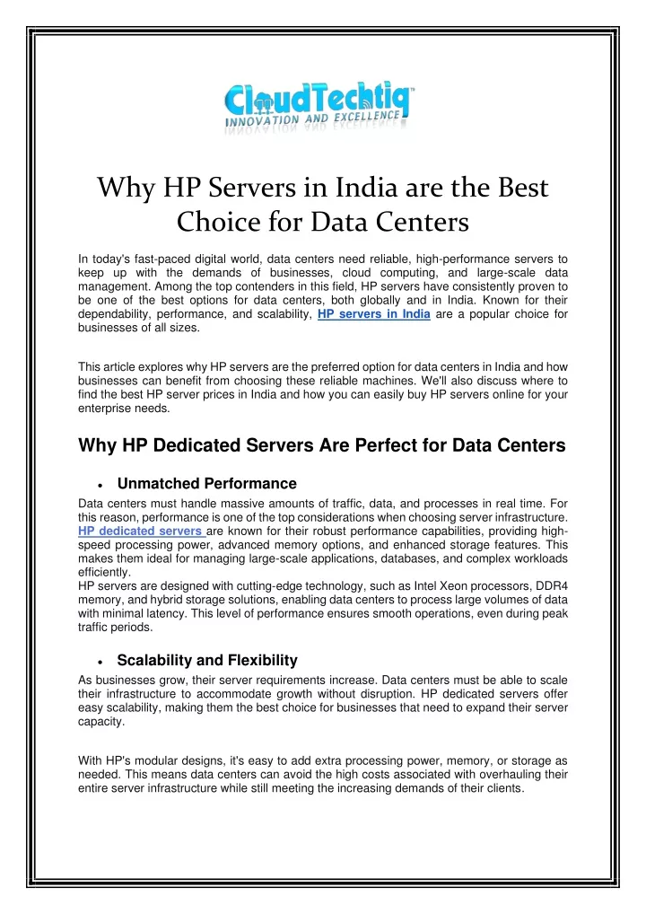 why hp servers in india are the best choice