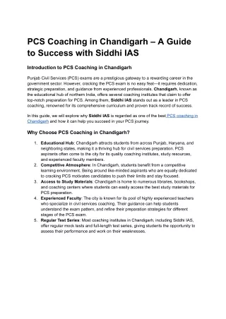 PCS Coaching in Chandigarh – A Guide to Success with Siddhi IAS