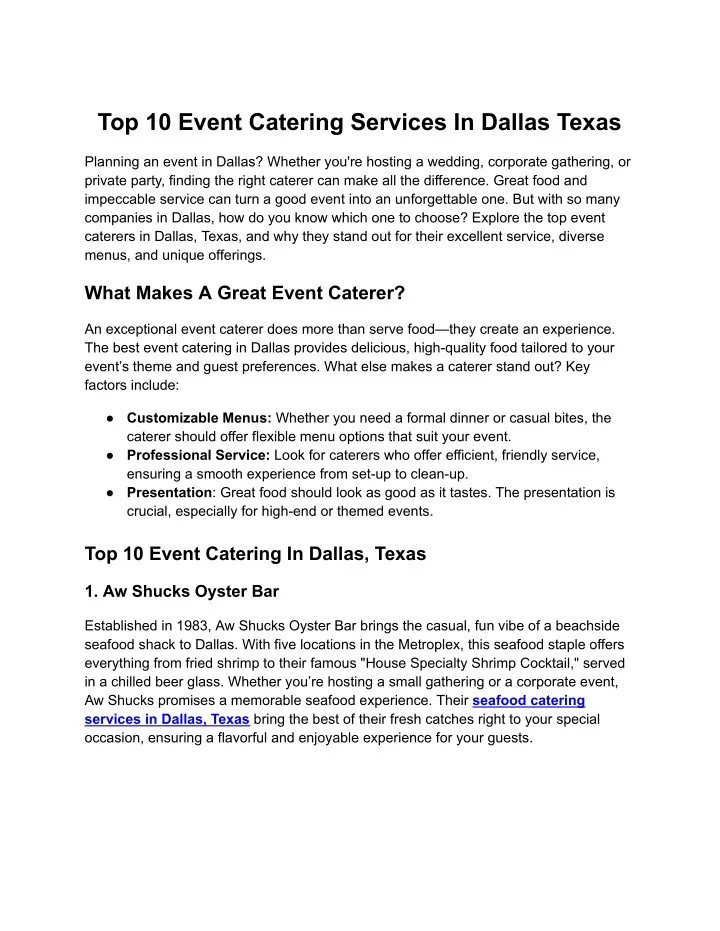 top 10 event catering services in dallas texas