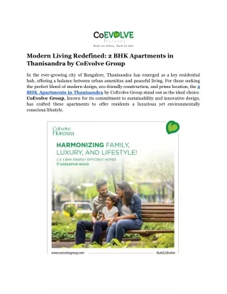 Modern Living Redefined_ 2 BHK Apartments in Thanisandra by CoEvolve Group