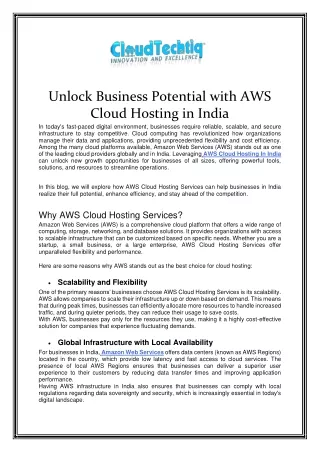 Unlock Business Potential with AWS Cloud Hosting in India