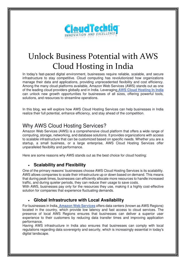 unlock business potential with aws cloud hosting