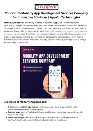 _Mobility App Development Services company