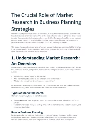 The Crucial Role of Market Research in Business Planning Strategies