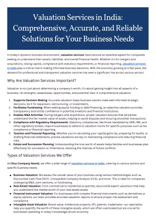 In today’s dynamic business environment, valuation services have become an essential aspect for companies seeking to und