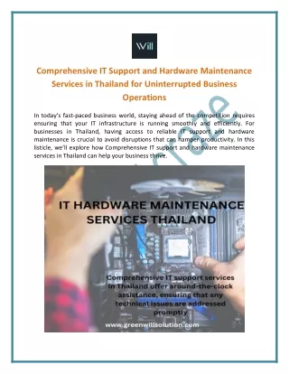 Comprehensive IT Support and Hardware Maintenance Services in Thailand for Uninterrupted Business Operations