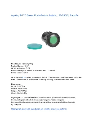 Ayrking B137 Green Push-Button Switch, 125/250V | PartsFe