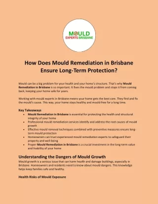 How Does Mould Remediation in Brisbane Ensure Long-Term Protection?