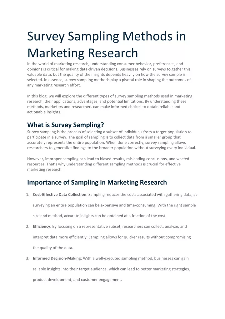 survey sampling methods in marketing research