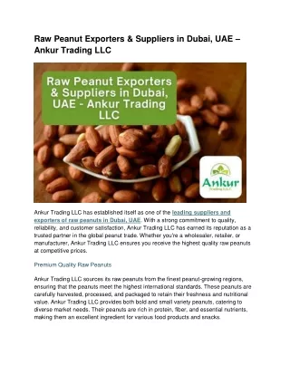 Raw Peanut Exporters & Suppliers in Dubai, UAE – Ankur Trading LLC