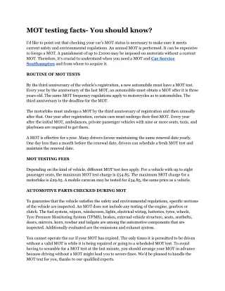 mot testing facts you should know
