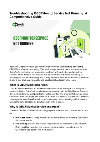 Resolving QBCFMonitorService Not Running Issues