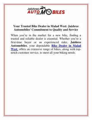 Your Trusted Bike Dealer in Malad West Jaishree Automobiles' Commitment to Quality and Service (1)