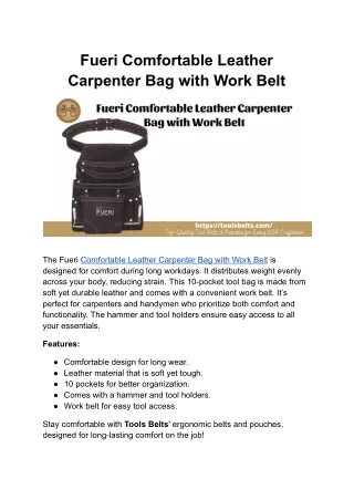 Fueri Comfortable Leather Carpenter Bag with Work Belt