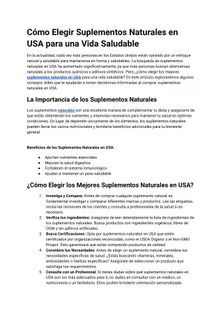 Cómo Elegir Suplementos Naturales en USA para una Vida Saludable